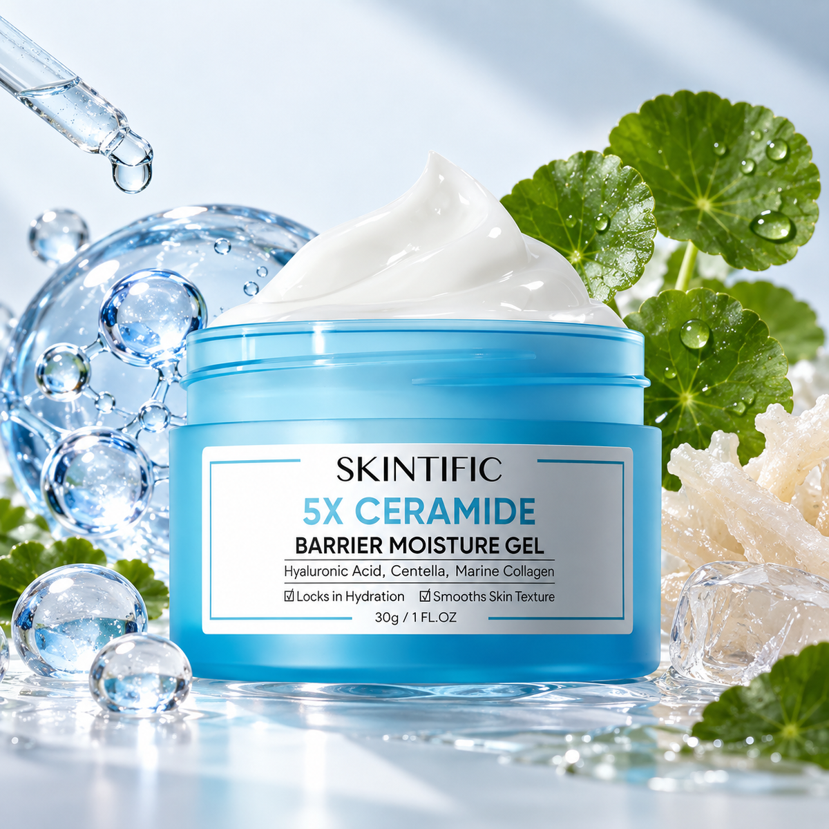 SKINTIFIC 5X Ceramide Barrier Moisture Gel y sus activos principales